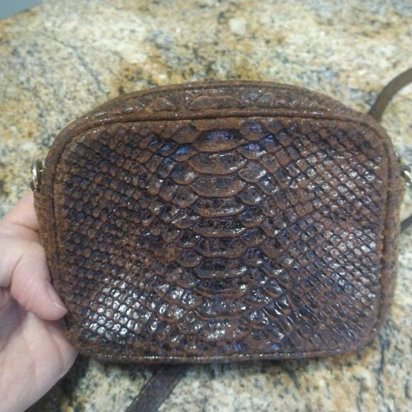 Michael Kors Women's Python Embossed Hamilton Leather Crossbody Brown Small - Picture 4 of 12